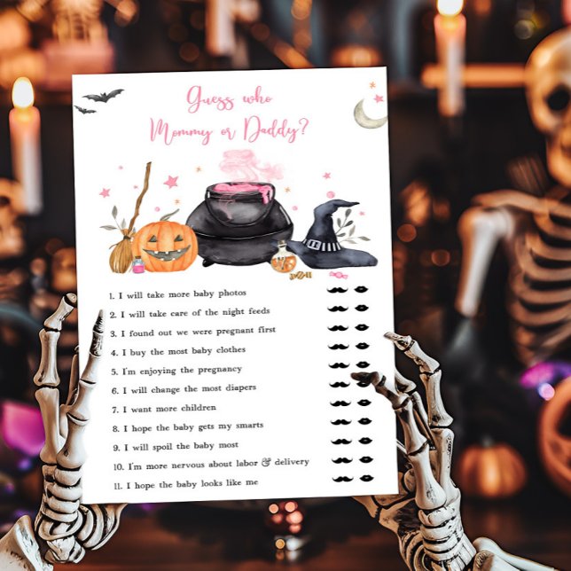 Roze Baby is het brouwen van Guess Who Mama of Dad (Baby is Brewing Baby Shower Guess who Mommy or Daddy Game)