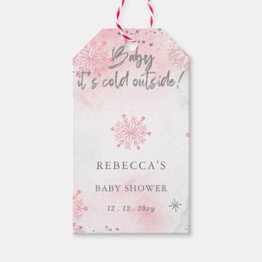 Roze Baby is koud buiten Baby shower Cadeaulabel (Voorkant)