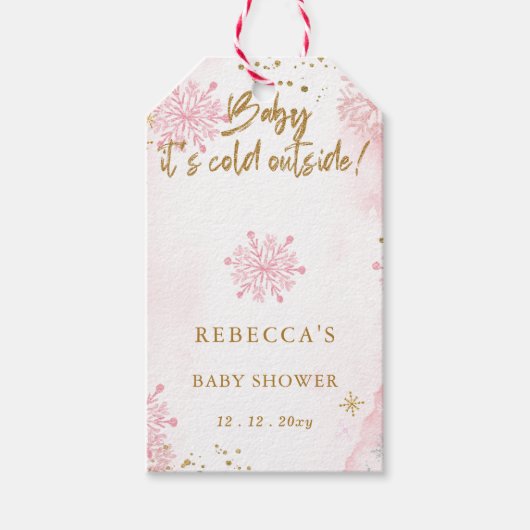 Roze Baby is koud buiten Baby shower Cadeaulabel (Voorkant)