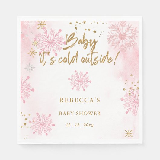 Roze Baby is koud buiten Baby shower Servet (Voorkant)