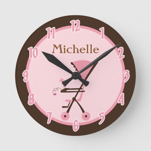 Roze Baby kamer gepersonaliseerde klok (Voorkant)