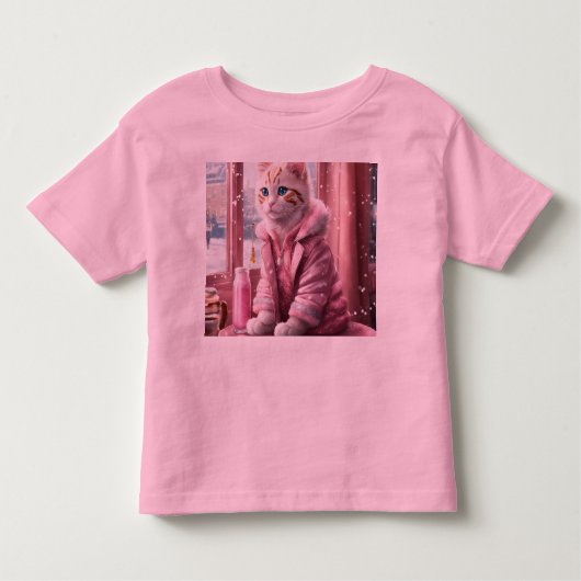 Roze Baby Kat Peuter Fijne Jersey T-shirt" Kinder Shirts (Voorkant)