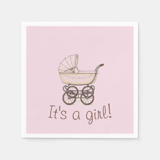 Roze baby kinderwagen servet meisje baby shower (Voorkant)