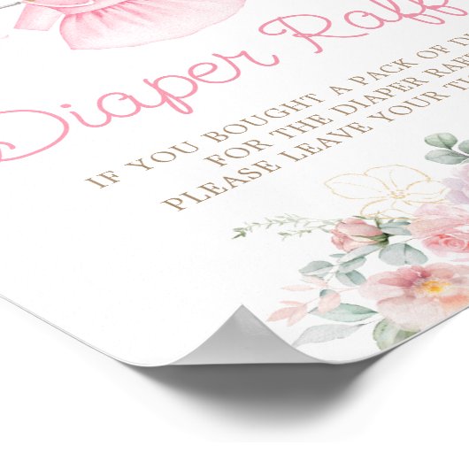 Roze Baby Kleding Bloemen Clothesline Luier Raffle Poster (Hoek)