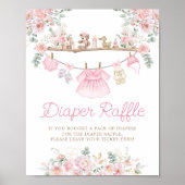 Roze Baby Kleding Bloemen Clothesline Luier Raffle Poster (Voorkant)
