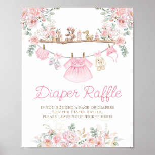 Roze Baby Kleding Bloemen Clothesline Luier Raffle Poster