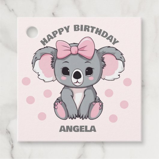 Roze Baby Koala Beer Bedankjes Labels (Voorkant)