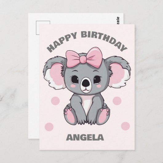 Roze Baby Koala Beer Briefkaart (Voorkant / Achterkant)