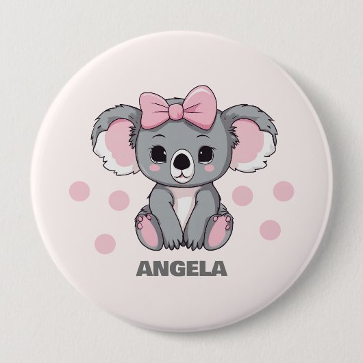Roze Baby Koala Beer Ronde Button 4,0 Cm (Voorkant)