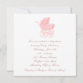  Roze Baby Koets Baby Meisje Douche Kaart (Achterkant)