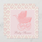 Roze Baby Koets Baby Meisje Douche Kaart (Voorkant / Achterkant)