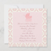 Roze Baby Koets Baby Meisje Douche Kaart (Achterkant)