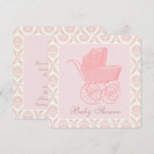  Roze Baby Koets Baby Meisje Douche Kaart (Voorkant / Achterkant)