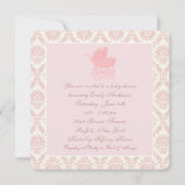  Roze Baby Koets Baby Meisje Douche Kaart (Achterkant)