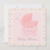  Roze Baby Koets Baby Meisje Douche Kaart (Voorkant)