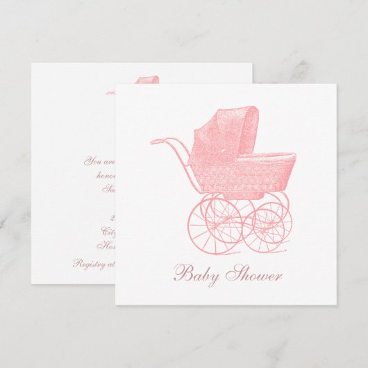  Roze Baby Koets Baby Meisje Douche Kaart (Voorkant / Achterkant)