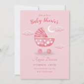 Roze baby koets baby shower kaart (Voorkant)