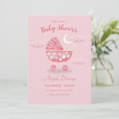 Roze baby koets baby shower kaart (Staand voorkant)