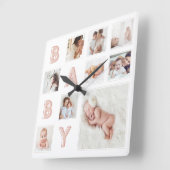 Roze Baby letters Newborn Baby Fotoraster Collage Vierkante Klok (Hoek)