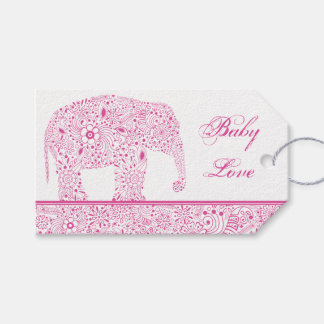 Roze Baby Liefde Olifant Gift Label Cadeaulabel