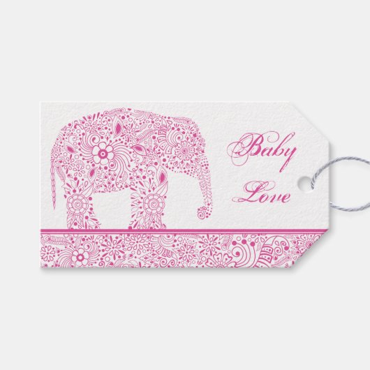 Roze Baby Liefde Olifant Gift Label Cadeaulabel (Voorkant (Horizontaal))