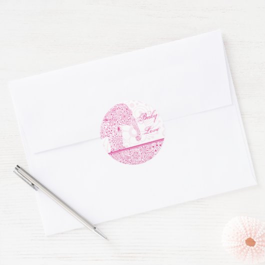 Roze Baby Liefde Olifant Sticker (Envelop)