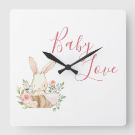 Roze Baby Love Script Woodland Bunny Rabbit Vierkante Klok