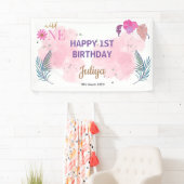 roze baby meisje 1e verjaardag Banner (Insitu)