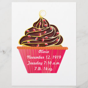 Roze Baby Meisje Cupcake Aankondiging Briefpapier