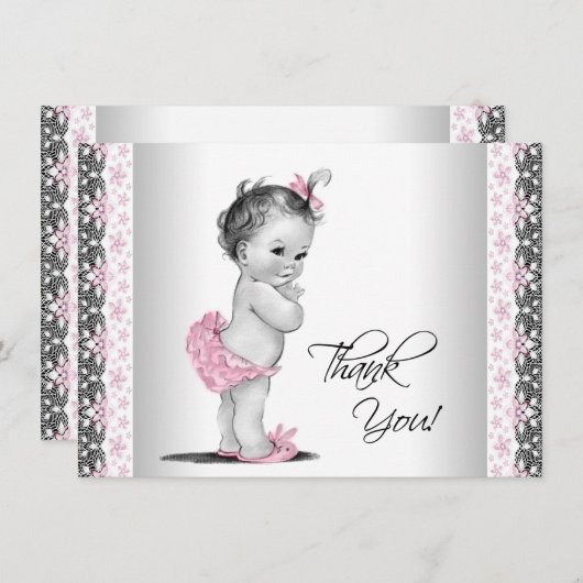 Roze  Baby Meisje Dank je Bedankkaart (Voorkant / Achterkant)