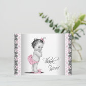 Roze  Baby Meisje Dank je Bedankkaart (Staand voorkant)