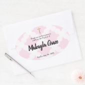 Roze Baby Meisje Doop Doop Dank u Ovale Sticker (Envelop)