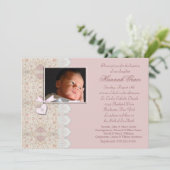 Roze Baby Meisje Doop of Doop Kaart (Staand voorkant)