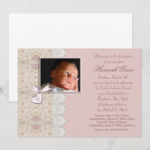 Roze Baby Meisje Doop of Doop Kaart (Voorkant / Achterkant)