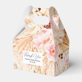 Roze baby meisje douche boho bloemenpampas gras bedankdoosjes