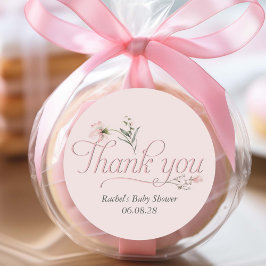 Roze Baby Meisje Douche Elegant script dank u Ronde Sticker