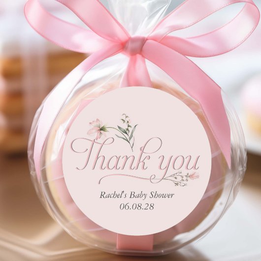 Roze Baby Meisje Douche Elegant script dank u Ronde Sticker