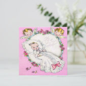 Roze  Baby Meisje Douche Kaart (Staand voorkant)