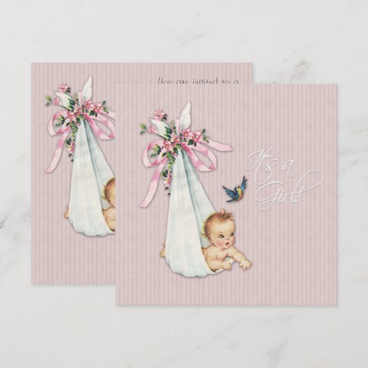  Roze Baby Meisje Douche Kaart (Voorkant / Achterkant)