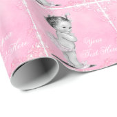  Roze Baby Meisje Douche Wrapping Paper Cadeaupapier (Rol Hoek)