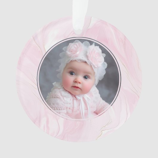 Roze Baby Meisje Eerste Kerstfoto Ornament (voorkant)
