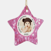 Roze Baby Meisje Eerste Kerstnaam Foto Keramisch Ornament (Rechts)