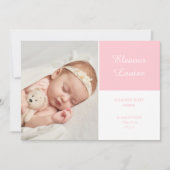 Roze Baby Meisje Elegant Script Foto Geboorte Aankondiging (Voorkant)
