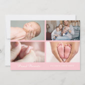 Roze Baby Meisje Elegant Script Foto Geboorte Aankondiging (Achterkant)