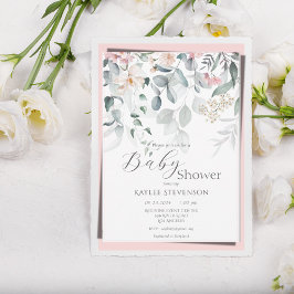 Roze Baby Meisje Floral Modern Baby shower Kaart