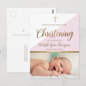 Roze Baby Meisje Foto doop Dank u Briefkaart (Voorkant / Achterkant)