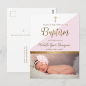 Roze Baby Meisje Foto Doop Dank u Briefkaart (Voorkant / Achterkant)