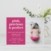 Roze Baby Meisje Foto Geboorte Aankondiging (Staand voorkant)
