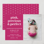 Roze Baby Meisje Foto Geboorte Aankondiging (Voorkant / Achterkant)