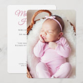 Roze Baby meisje foto geboorte Aankondiging Kaart (Voorkant / Achterkant)